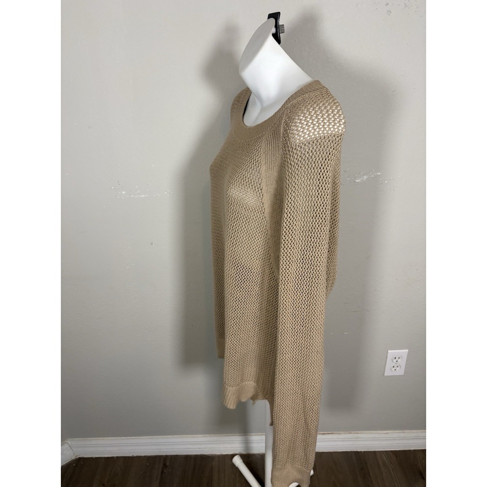 Stylus Beige Open-Knit Cotton Crew Neck Pullover Long Sleeve Lightweight XL - Picture 2 of 11